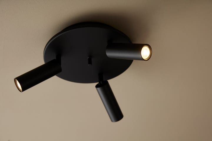 Foco de techo redondo con 3 focos Cato Slim, negro mate-LED Belid