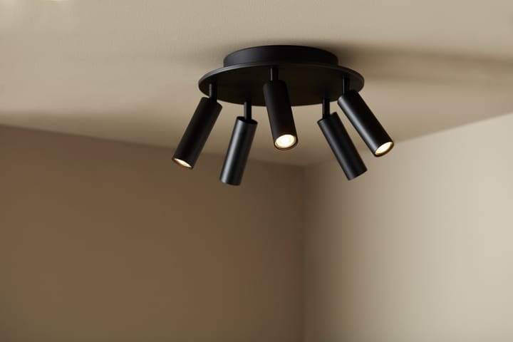 Foco de techo redondo con 5 focos Cato Slim, negro mate-LED Belid