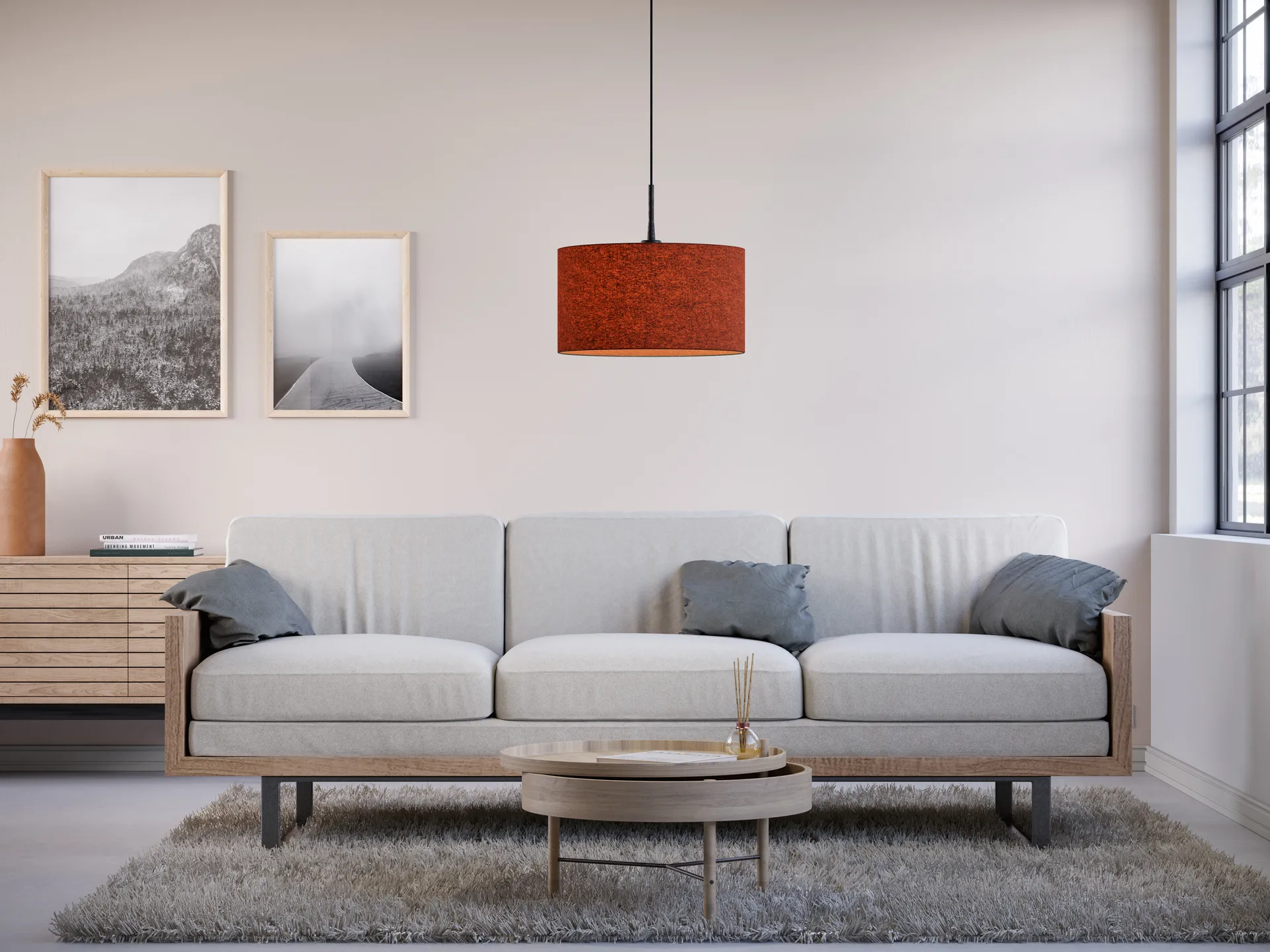 Lámpara colgante Soft Ø40 cm, lana rojo óxido Belid