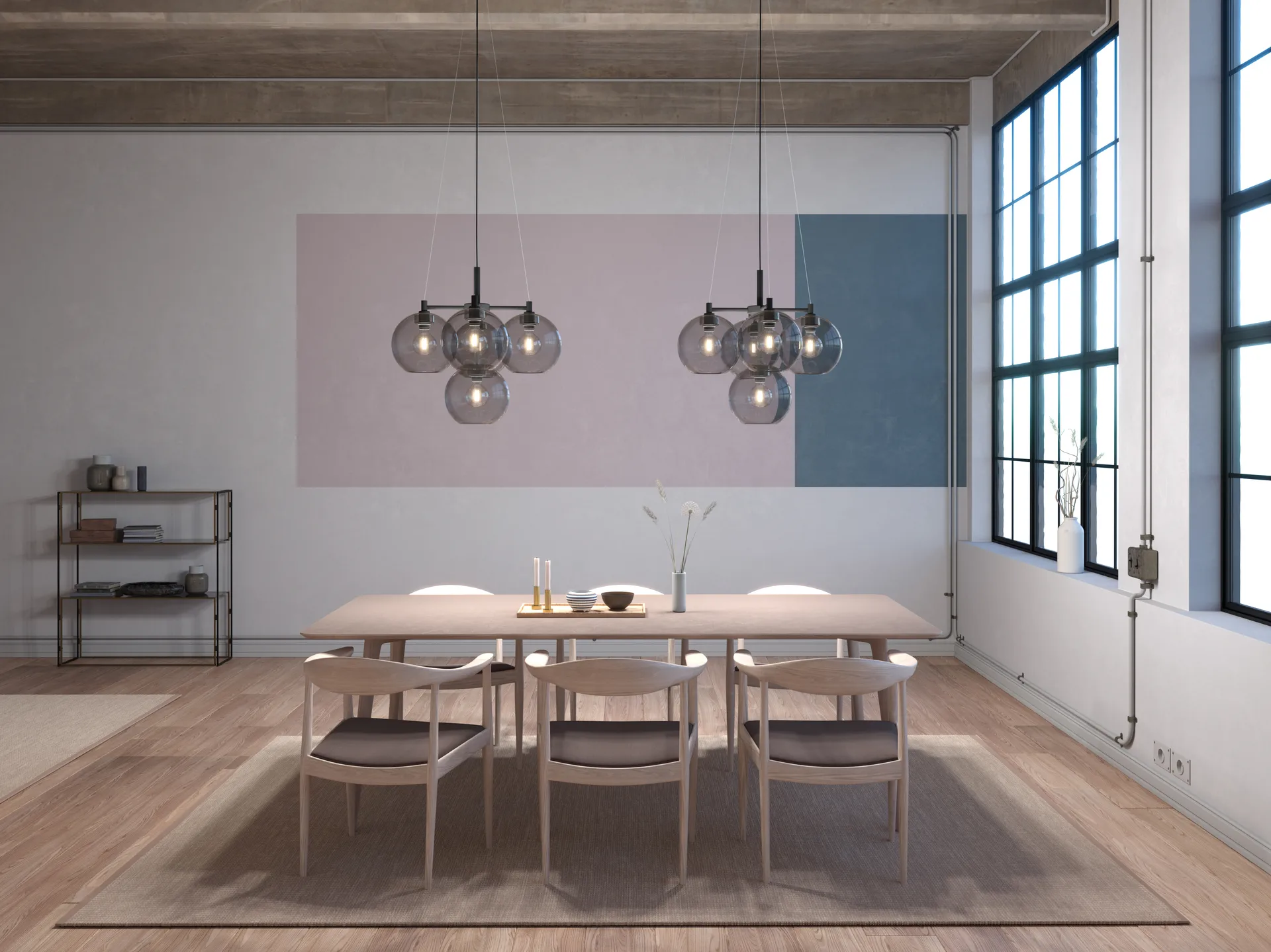 Lámpara de araña Gloria Ø67 cm, Negro–vidrio ahumado Belid