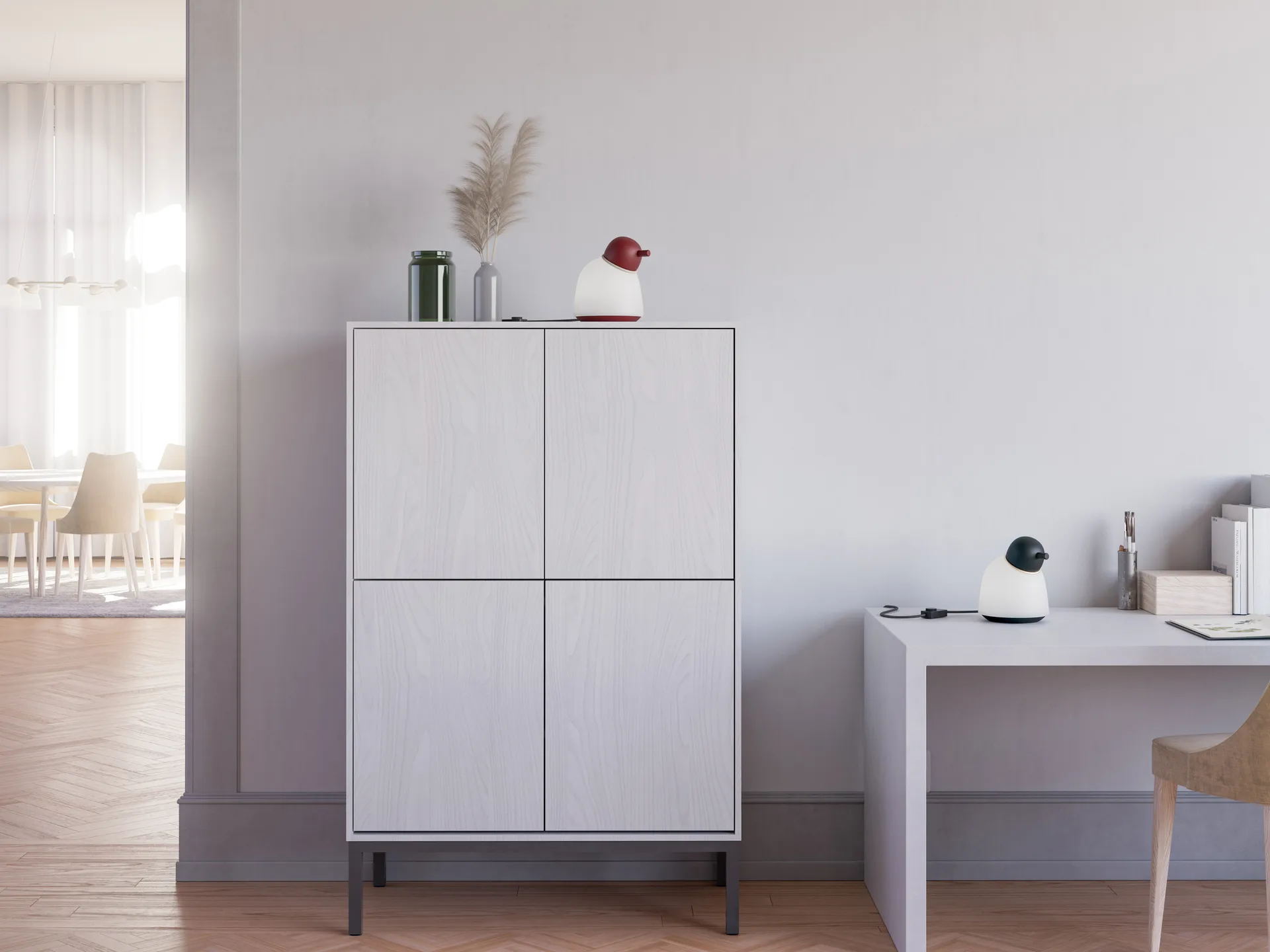 Lámpara de mesa Bird 21,5 cm, Negro-latón-vidrio opalino Belid