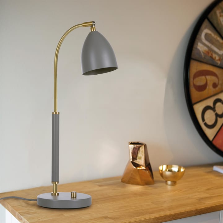 Lámpara de mesa Deluxe, gris cálido, latón Belid