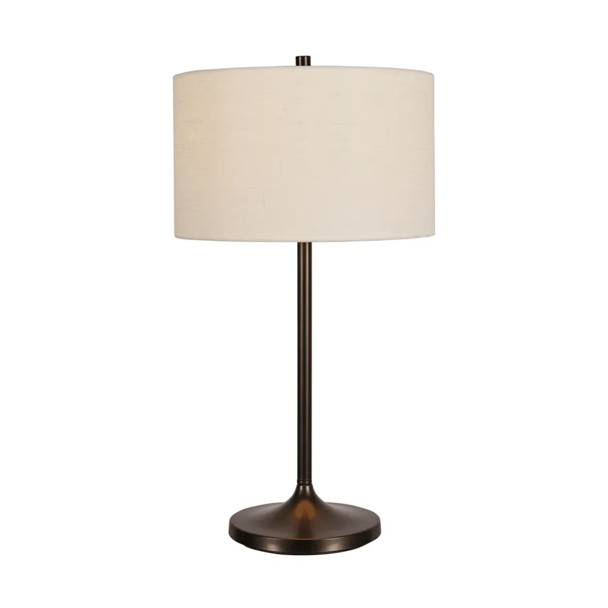 Lámpara de mesa Soft, Lino blanco-bronce metálico, Ø34x64 cm Belid