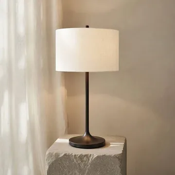 Lámpara de mesa Soft - Lino blanco-bronce metálico, Ø34x64 cm - Belid