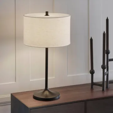 Lámpara de mesa Soft - Lino blanco-bronce metálico, Ø34x64 cm - Belid