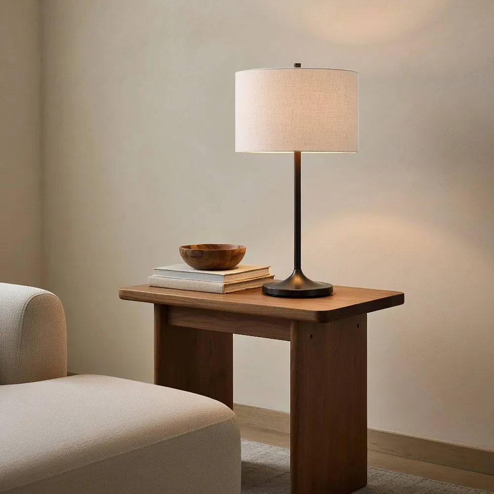 Lámpara de mesa Soft, Lino blanco-bronce metálico, Ø34x64 cm Belid