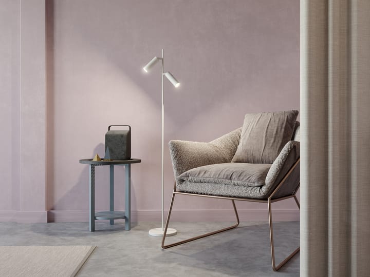 Lámpara de pie Cato Slim doble, Blanco mate-LED Belid