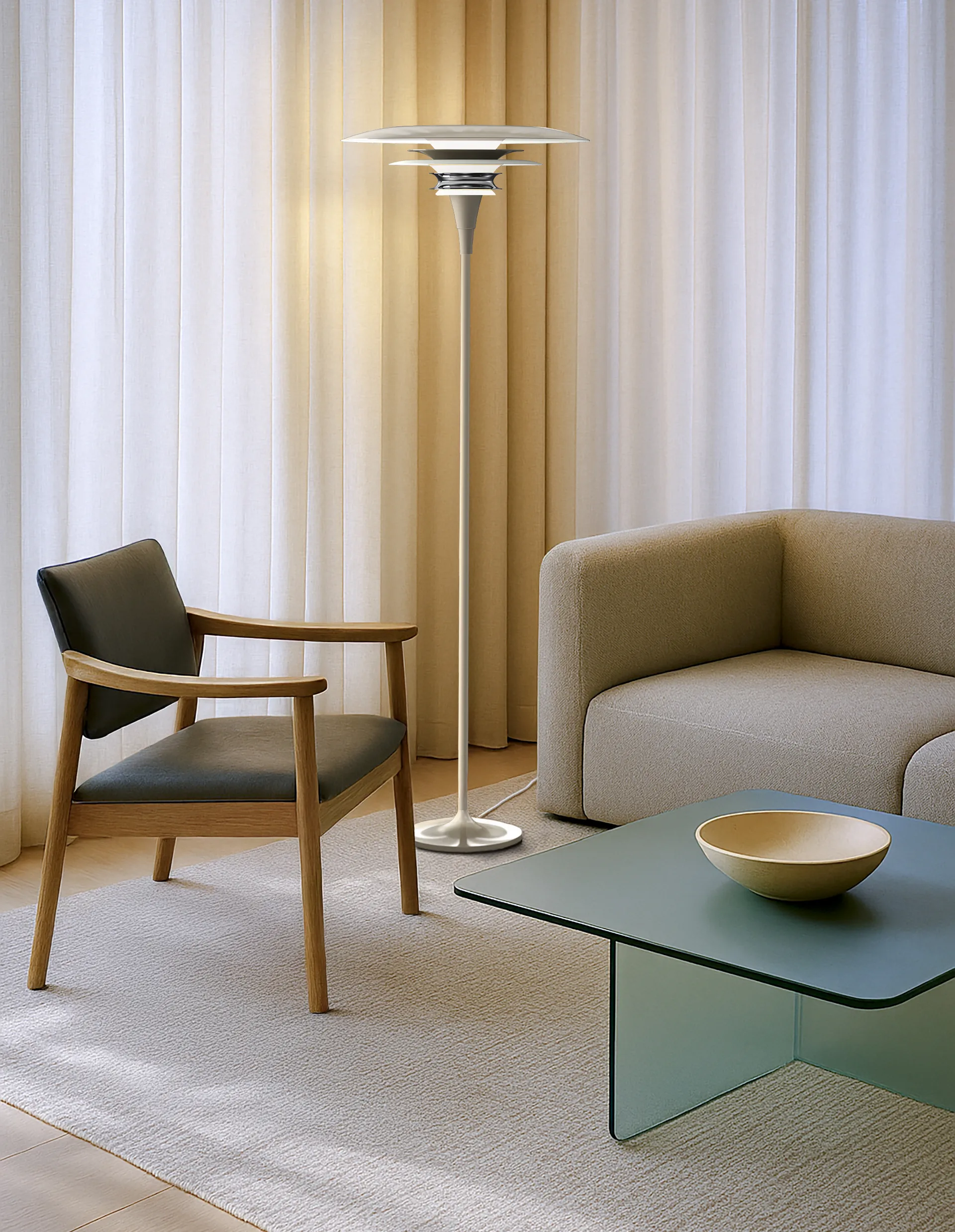 Lámpara de pie Diablo Ø50 cm, Greige suave Belid