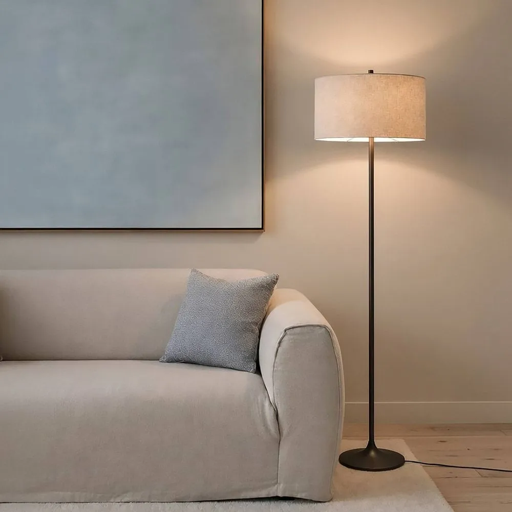 Lámpara de pie Soft, Lino natural-bronce metálico, Ø44x149,5 cm Belid