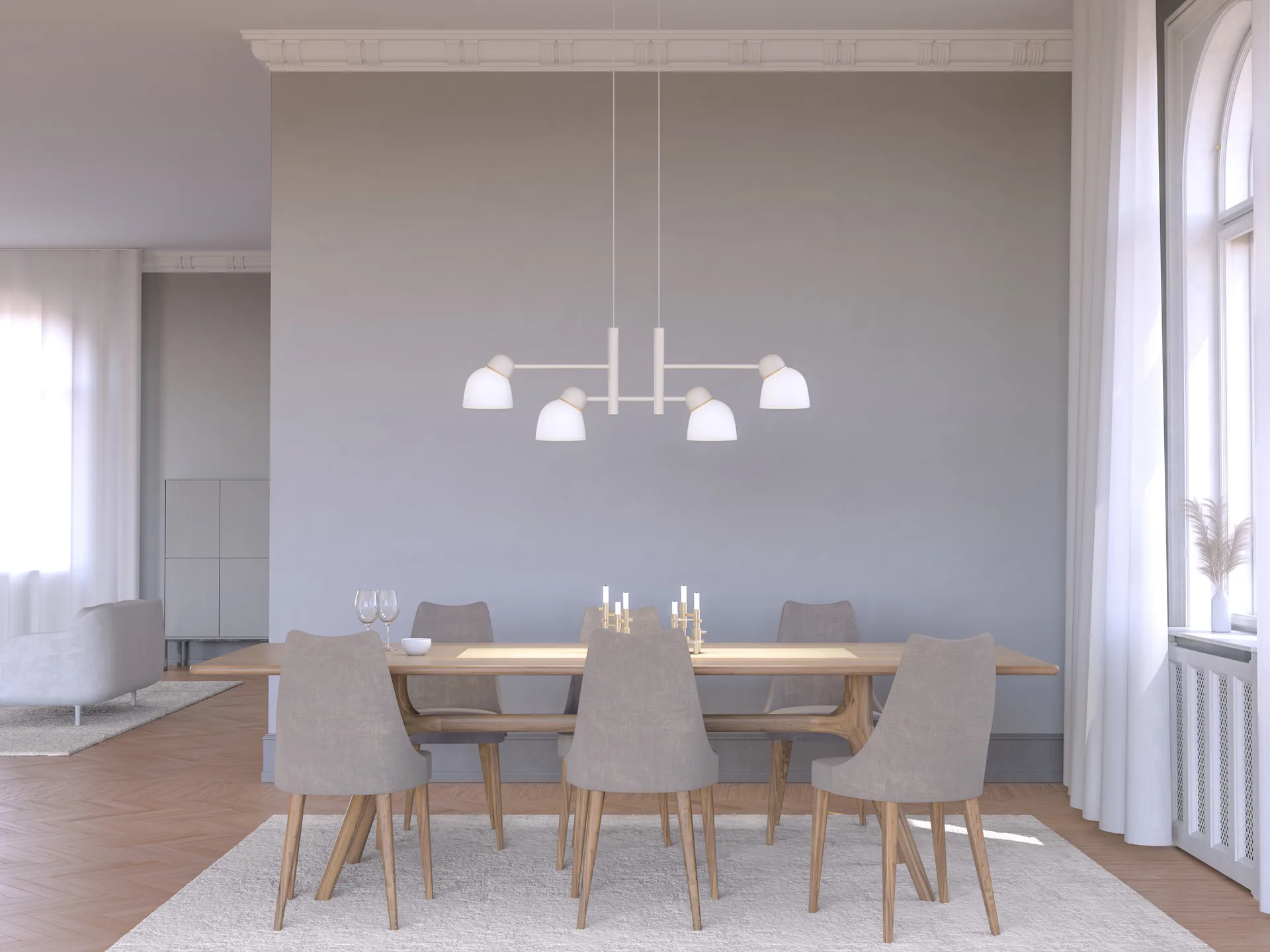 Lámpara de techo Bird 119,3 cm, Arena-latón-vidrio opalino Belid