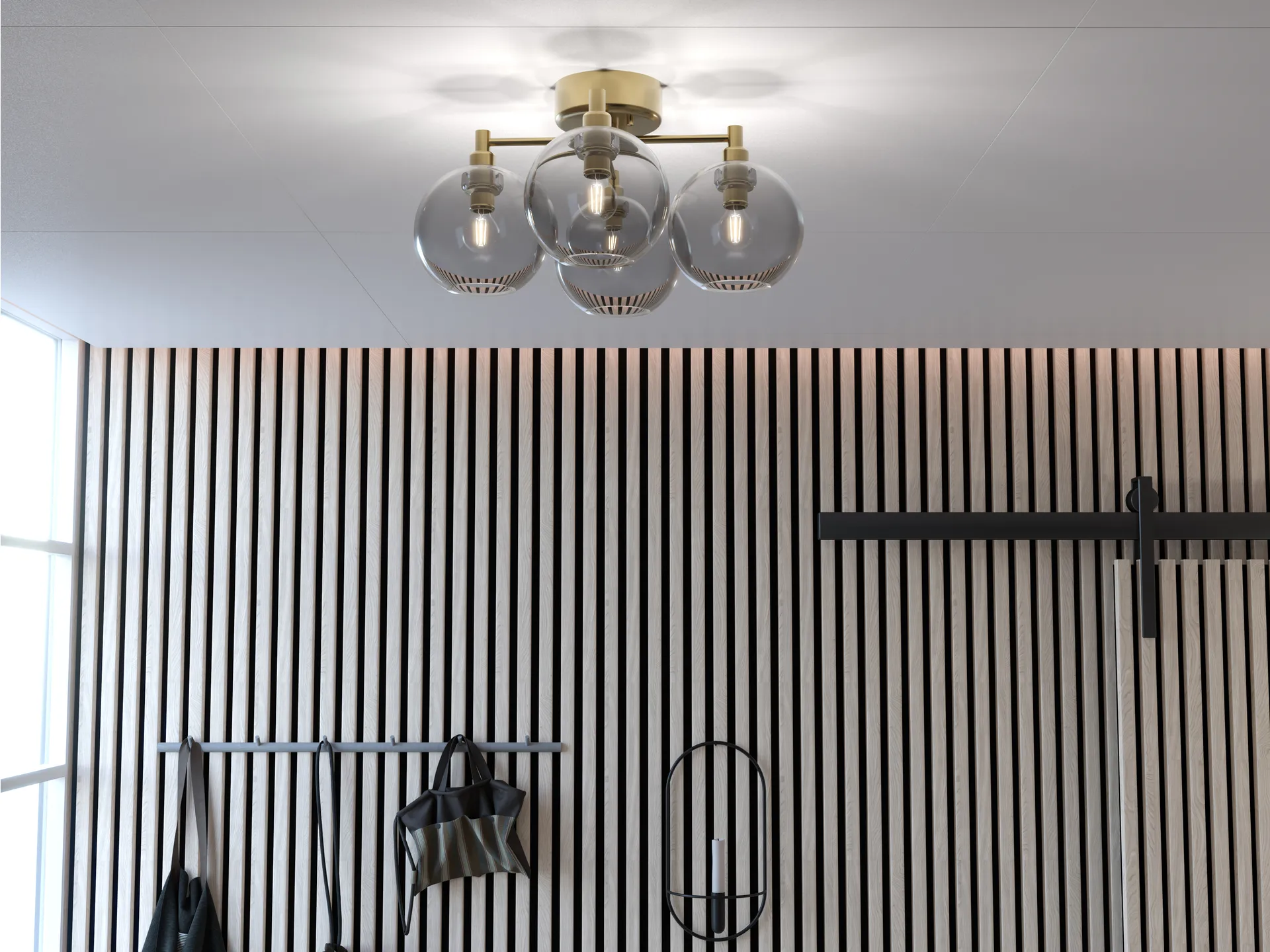 Plafón Gloria, latón-vidrio ahumado Belid