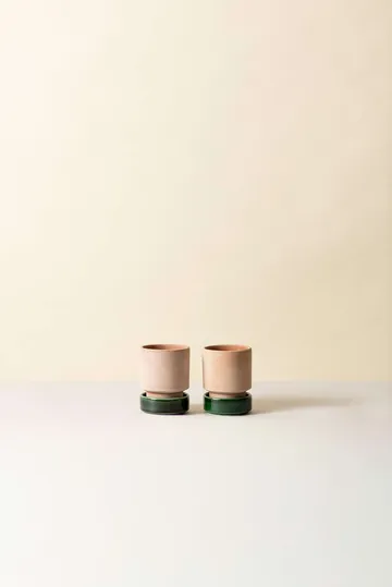 Maceta Hoff, pack de 2 - Ø8 cm, Rosa crudo-Verde esmeralda - Bergs Potter
