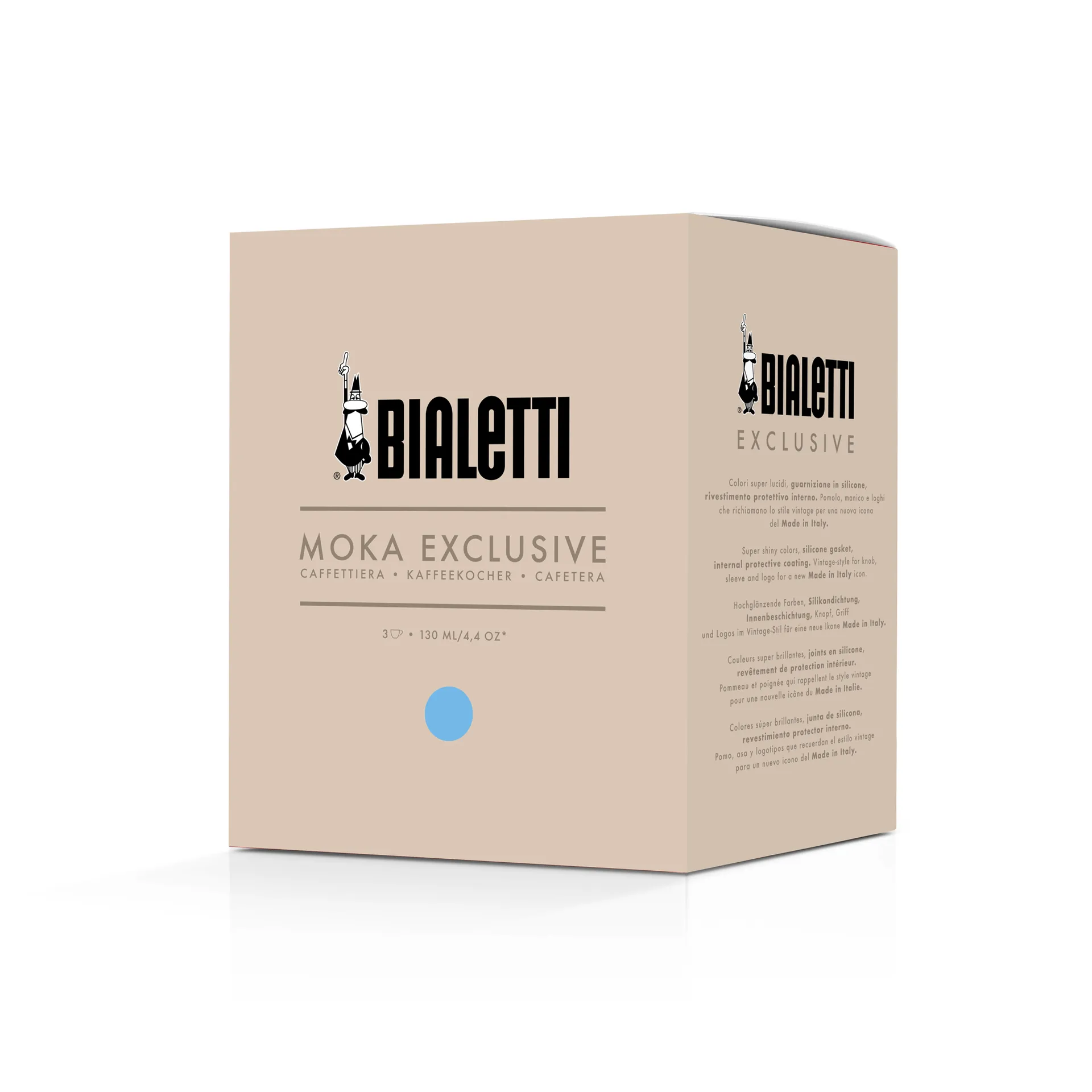 Cafetera italiana Bialetti exclusive, Azul claro, 3 tazas Bialetti