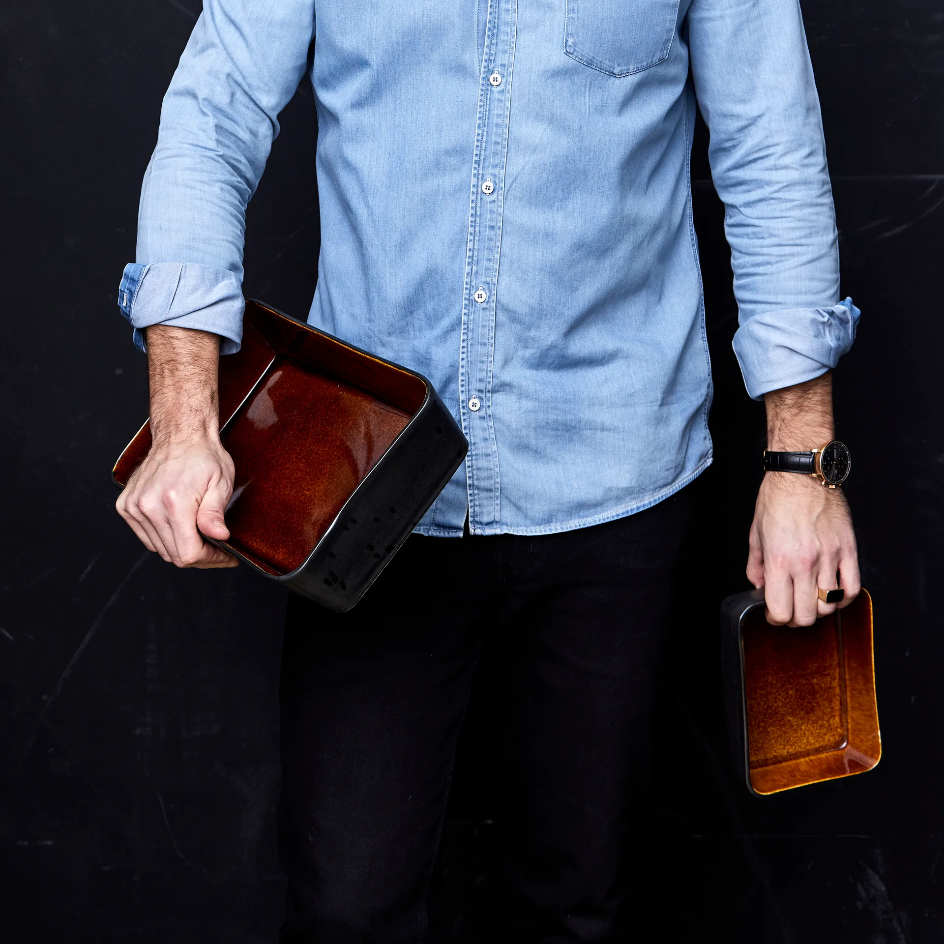 Fuente de servir Bitz negro 30x17 cm, ámbar Bitz