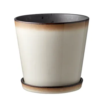 Maceta con plato Bitz Ø14 cm - blanco nata-negro - Bitz