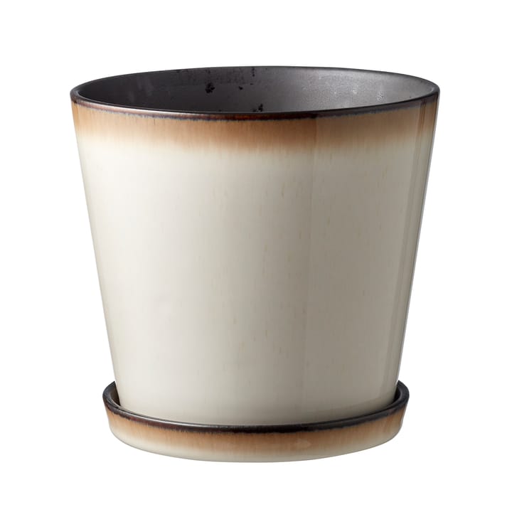 Maceta con plato Bitz Ø14 cm, blanco nata-negro Bitz