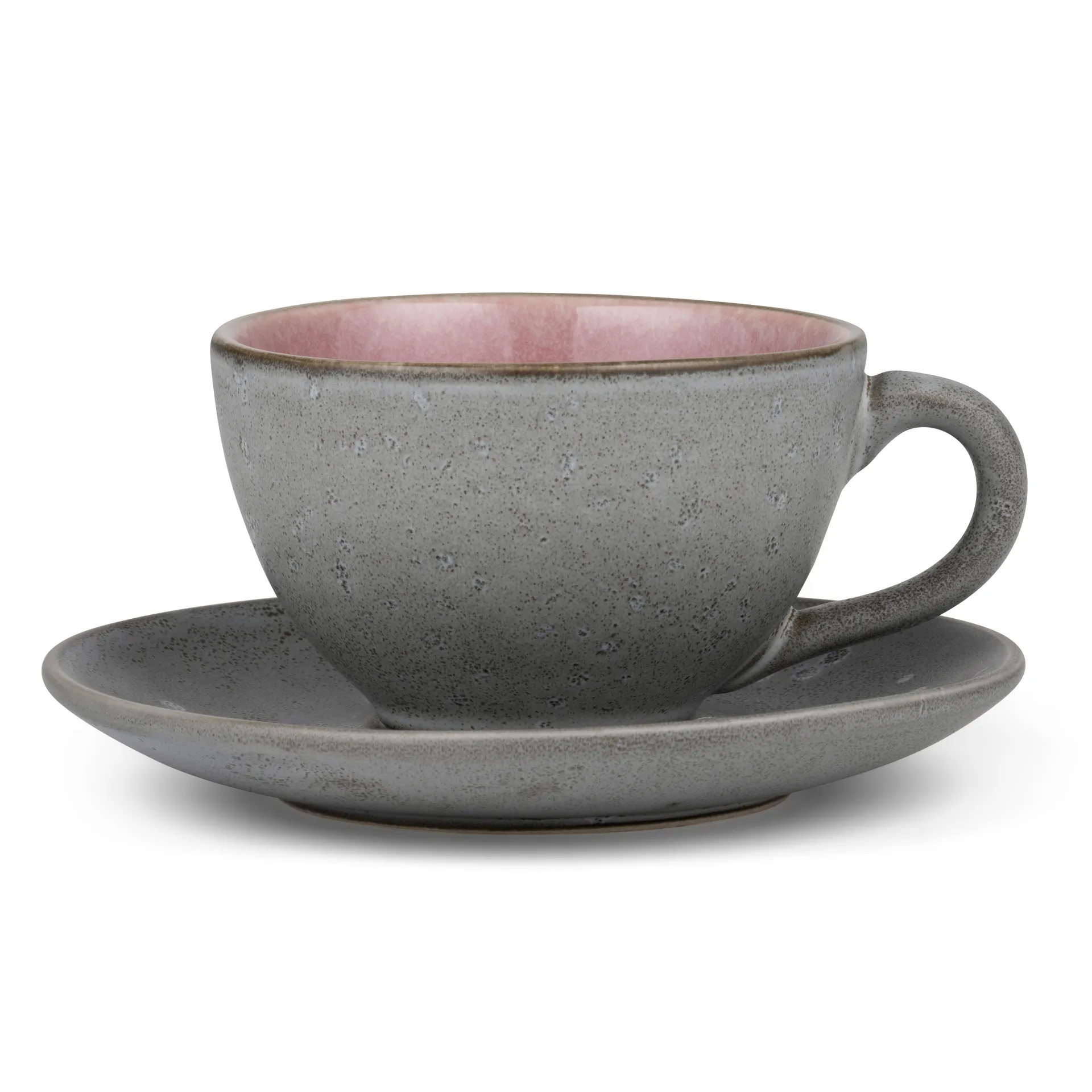 Taza con plato de té Bitz gris, Rosa Bitz