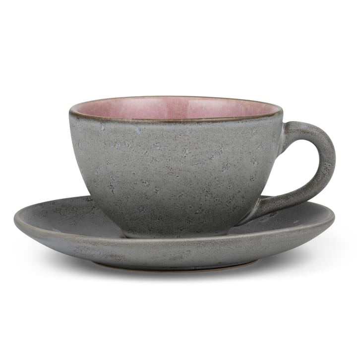 Taza con plato de té Bitz gris - Rosa - Bitz