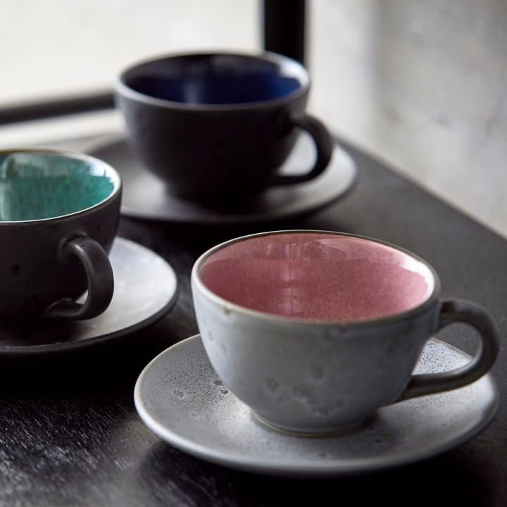 Taza con plato de té Bitz gris, Rosa Bitz