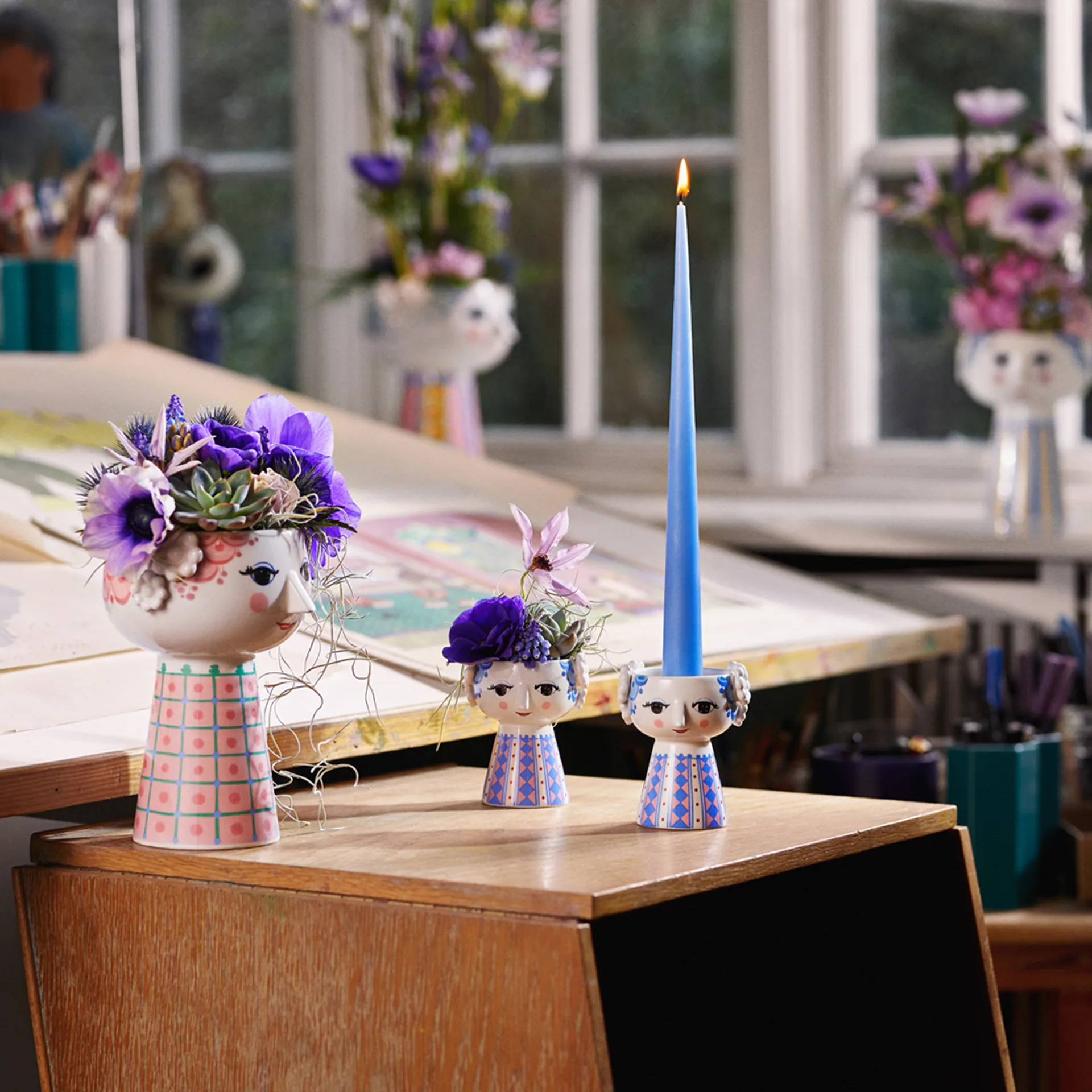 Candelabro Eva 9,5 cm, Azul oscuro Bjørn Wiinblad