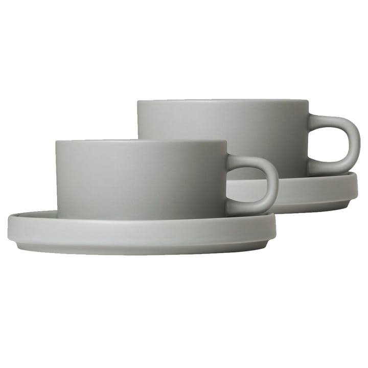 2 Tazas de té con plato Pilar - Mirage grey - Blomus