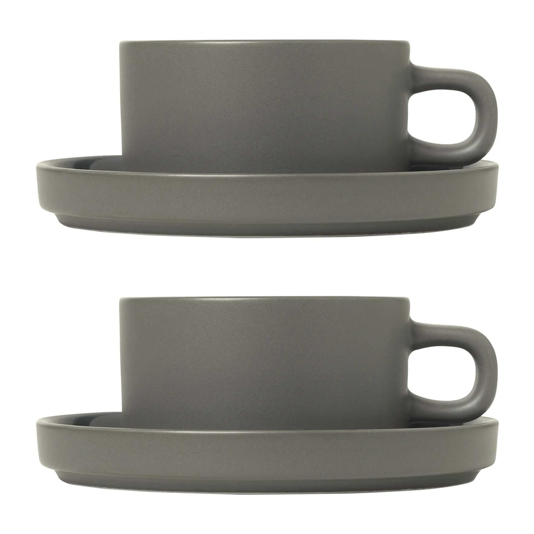 2 Tazas de té con plato Pilar, Pewter blomus