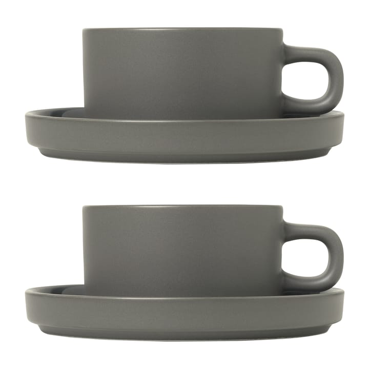 2 Tazas de té con plato Pilar - Pewter - Blomus