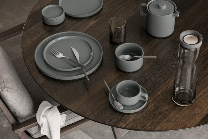 2 Tazas de té con plato Pilar, Pewter blomus