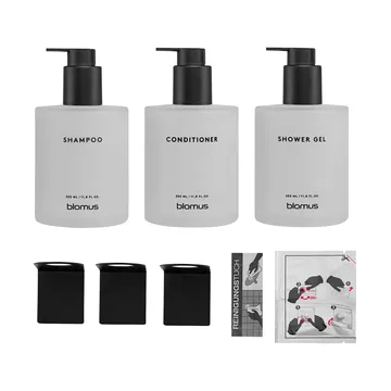 Botellas de vidrio Kirei con soporte de pared, 3-pack - Blanco, montaje con adhesivo - blomus
