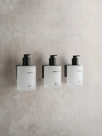 Botellas de vidrio Kirei con soporte de pared, 3-pack - Blanco, montaje con adhesivo - blomus