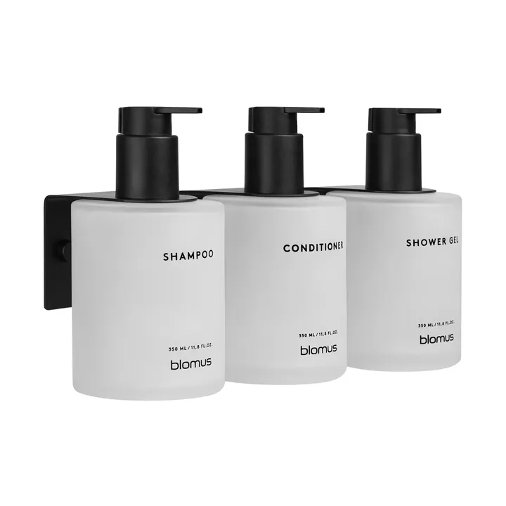 Botellas de vidrio Kirei con soporte de pared, 3-pack - Blanco, montaje con tornillos - blomus
