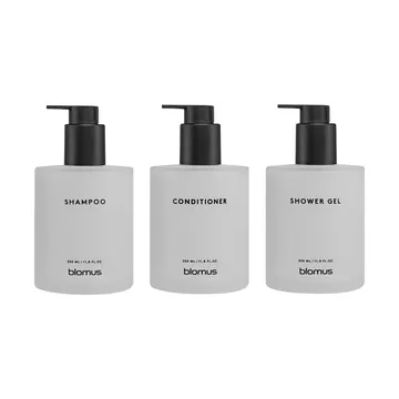 Botellas de vidrio Kirei con soporte de pared, 3-pack - Blanco, montaje con tornillos - blomus