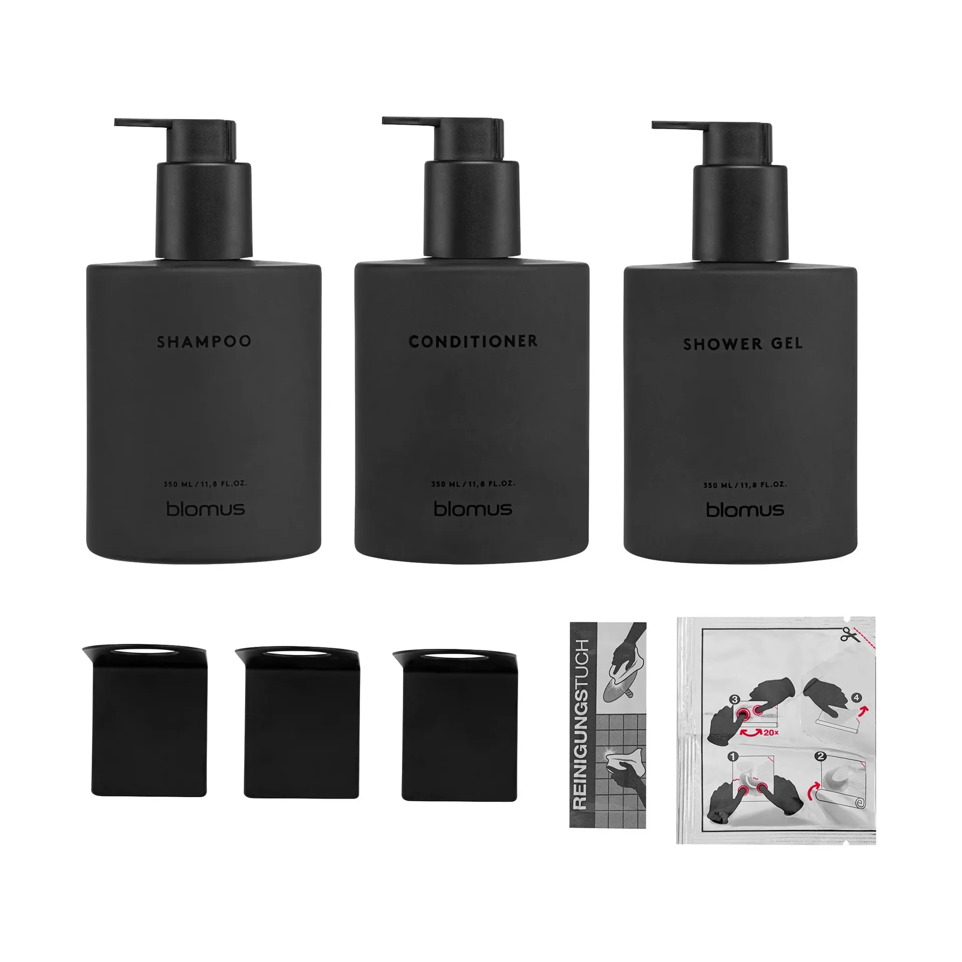 Botellas de vidrio Kirei con soporte de pared, 3-pack, Smoke, montaje con adhesivo blomus