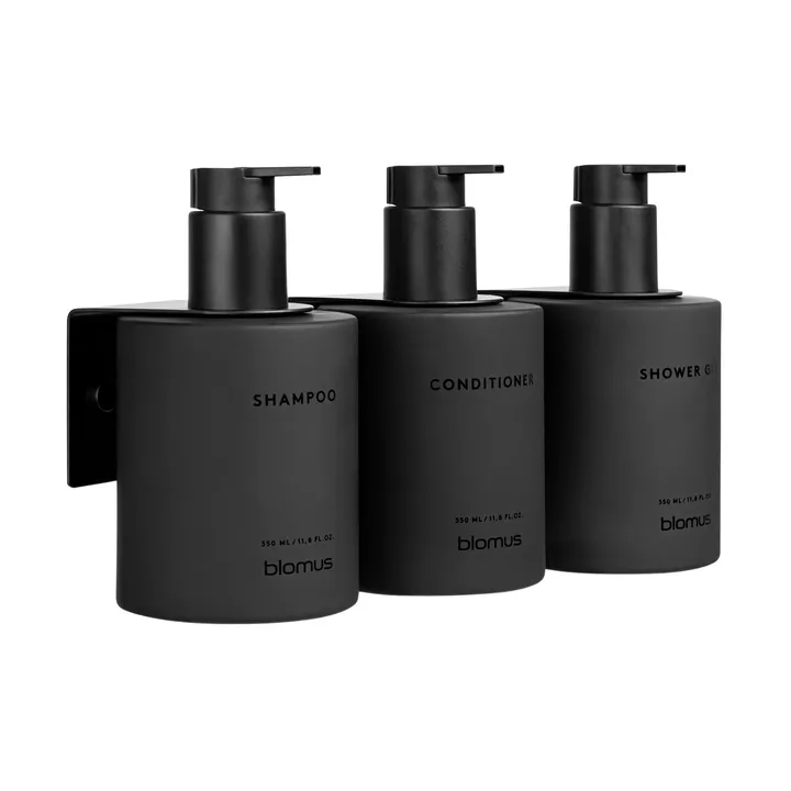 Botellas de vidrio Kirei con soporte de pared, 3-pack - Smoke, montaje con tornillos - blomus