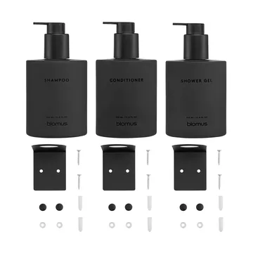 Botellas de vidrio Kirei con soporte de pared, 3-pack - Smoke, montaje con tornillos - blomus