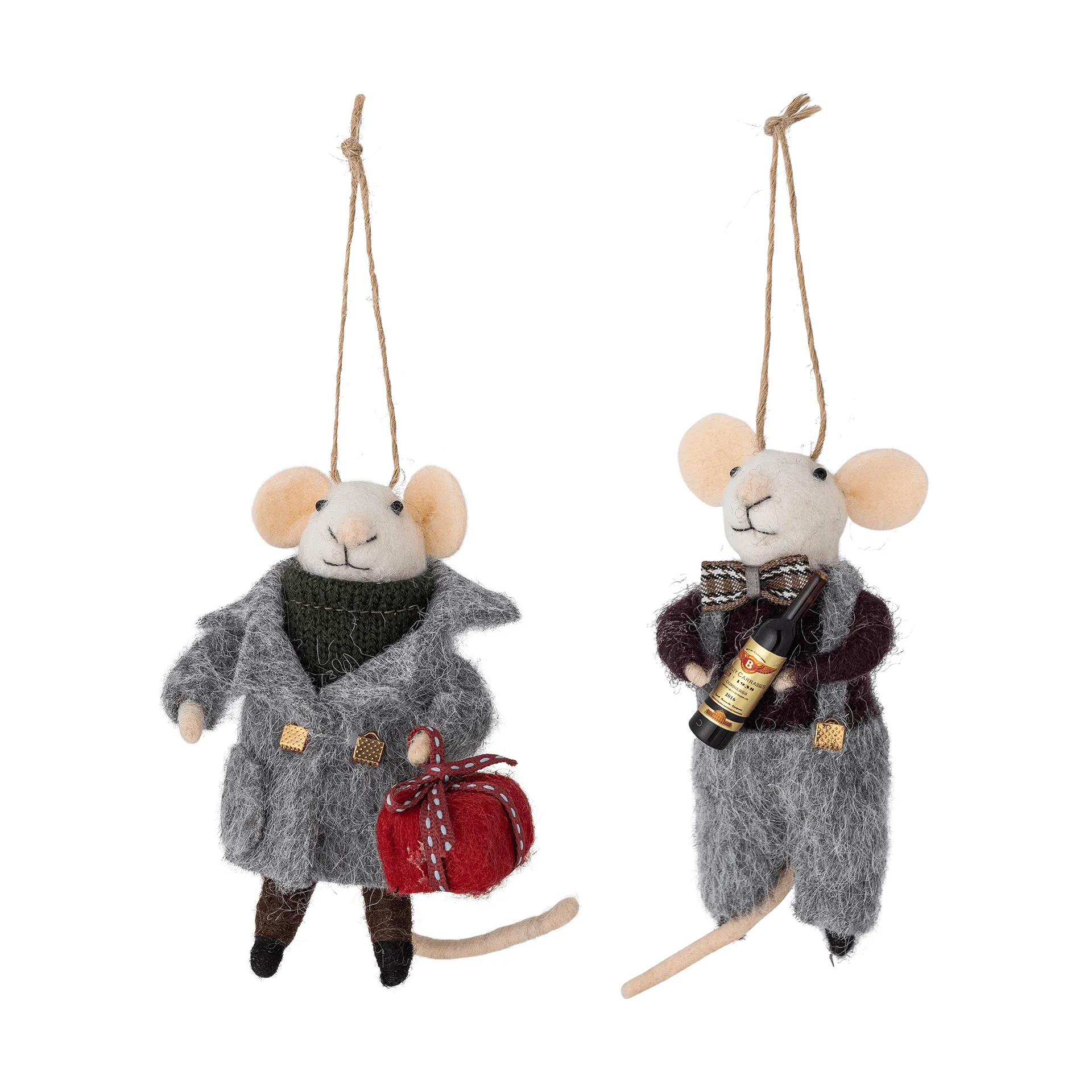 Adorno navideño Peo lana 2 piezas, Gris-negro, 11 cm Bloomingville