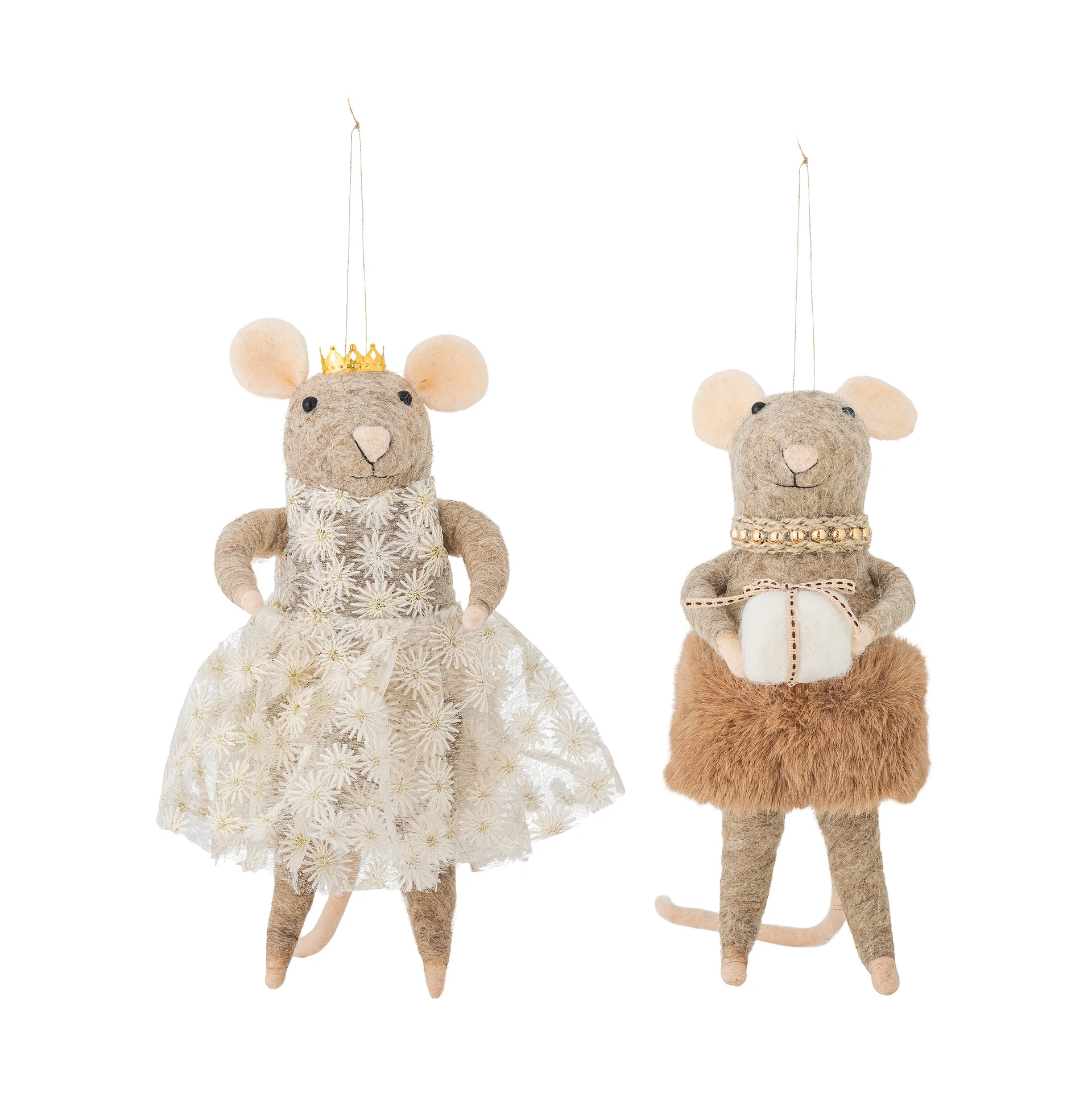 Adorno navideño Peo lana 2 piezas, Marrón, alto Bloomingville