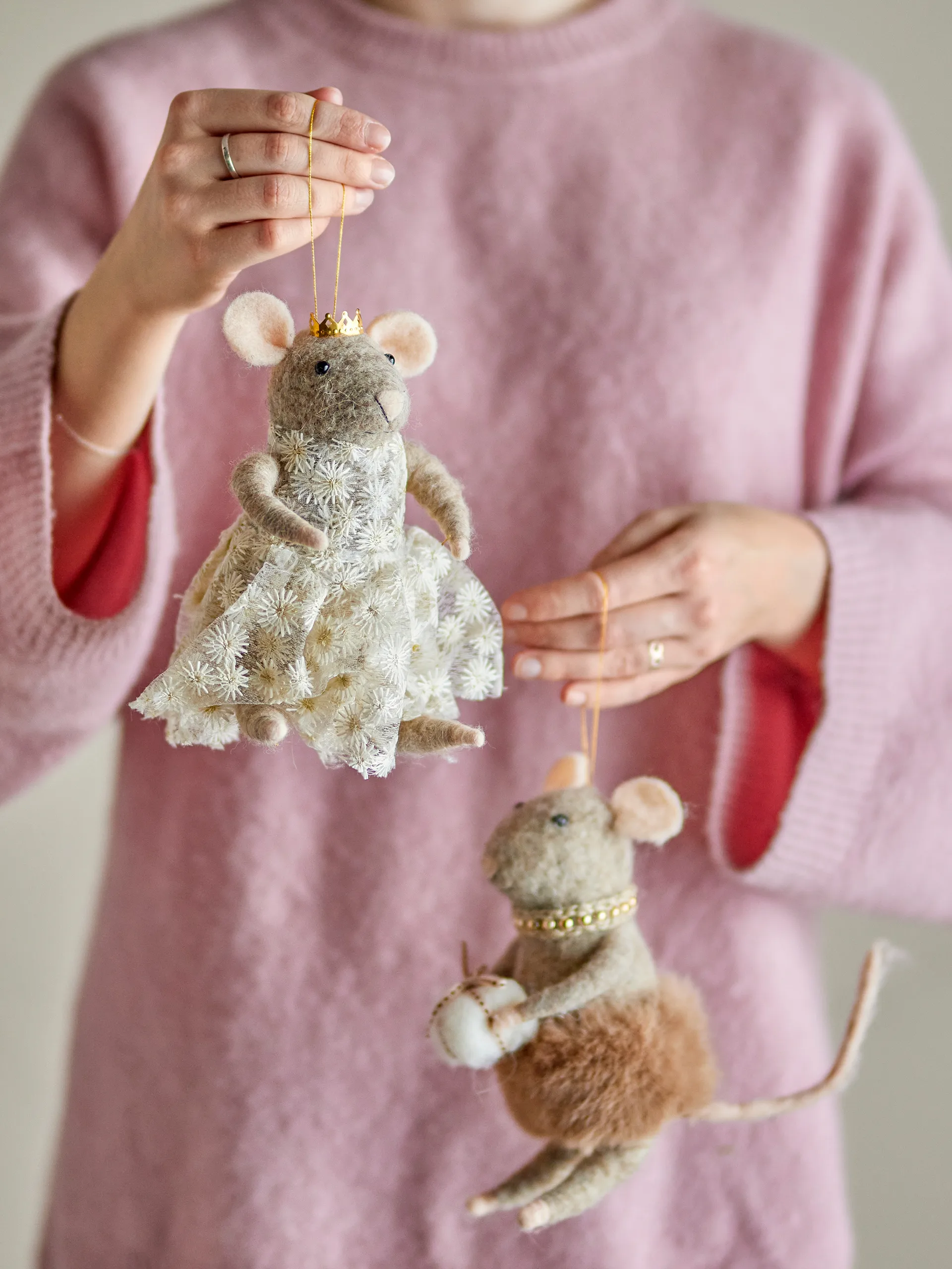 Adorno navideño Peo lana 2 piezas, Marrón, alto Bloomingville