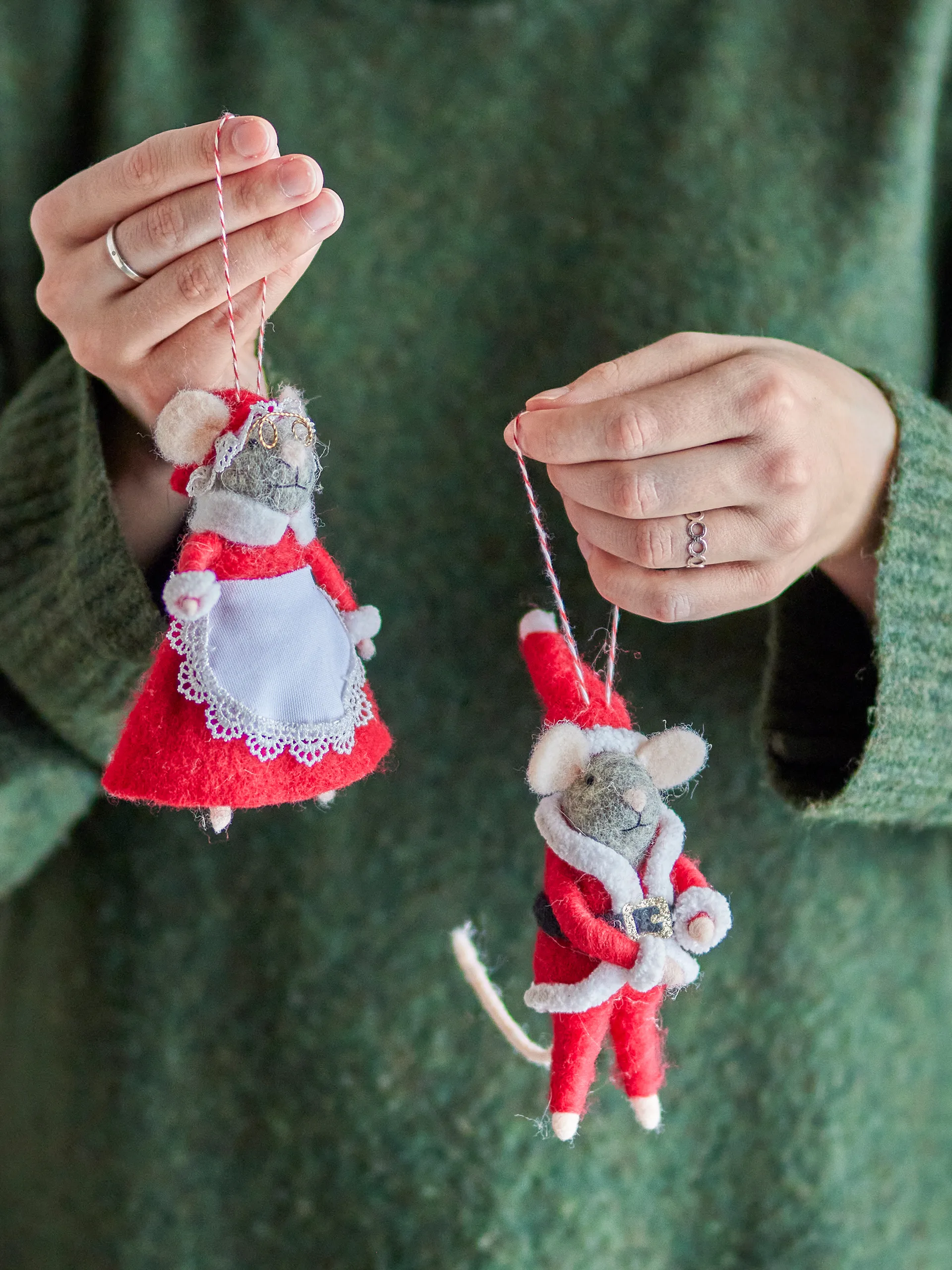 Adorno navideño Peo lana 2 piezas, Rojo Bloomingville