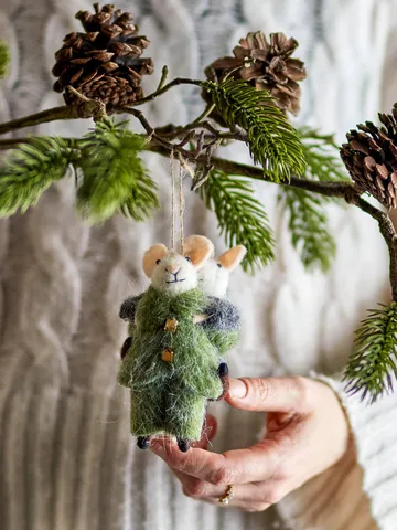 Adorno navideño Peo lana 2 piezas - Verde-gris, 11 cm - Bloomingville