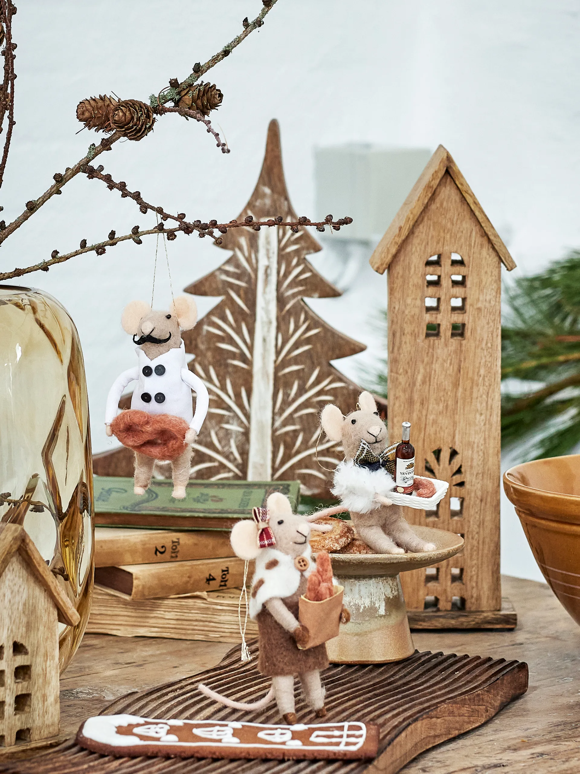 Adorno navideño Peo lana 3 piezas, Natural Bloomingville