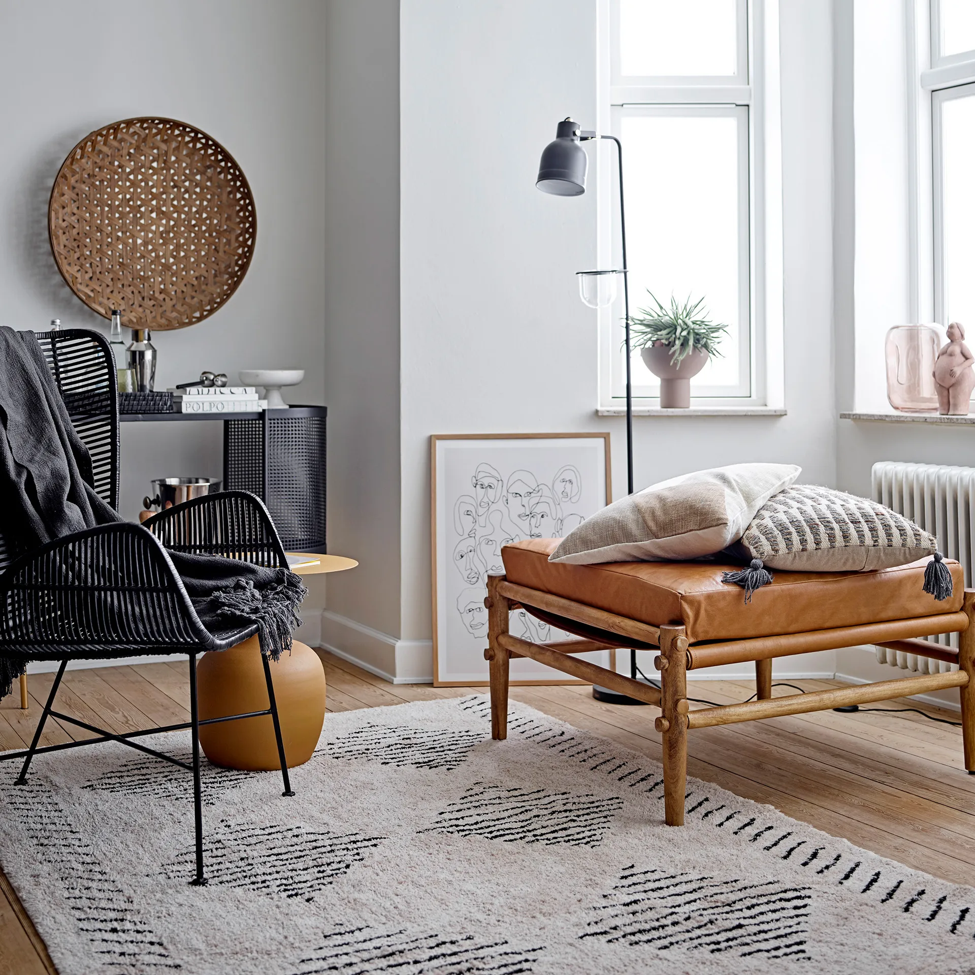 Alfombra Jegor estampada 140x200 cm, natural Bloomingville