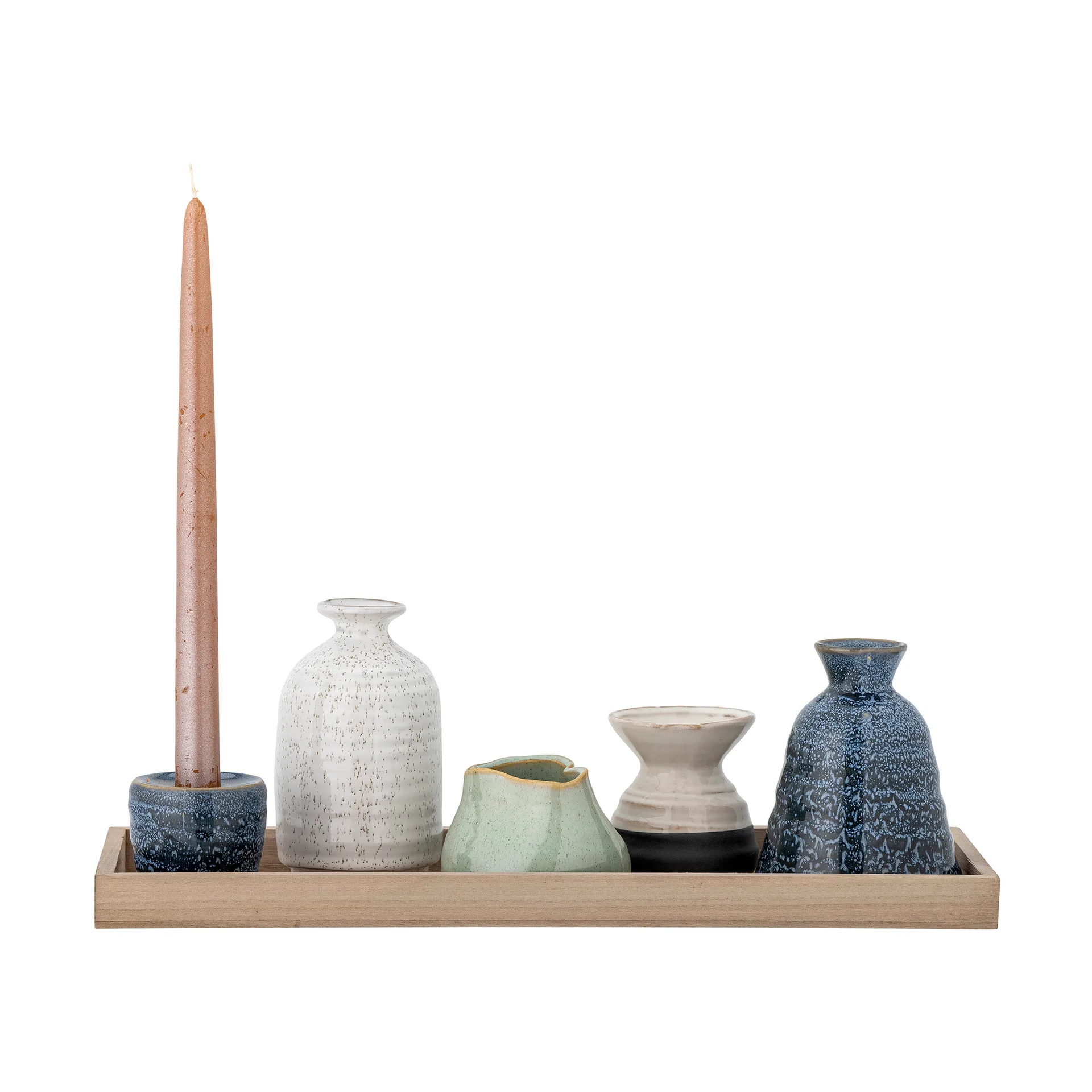 Bandeja con candelabro Longo 42 cm, Blue Bloomingville