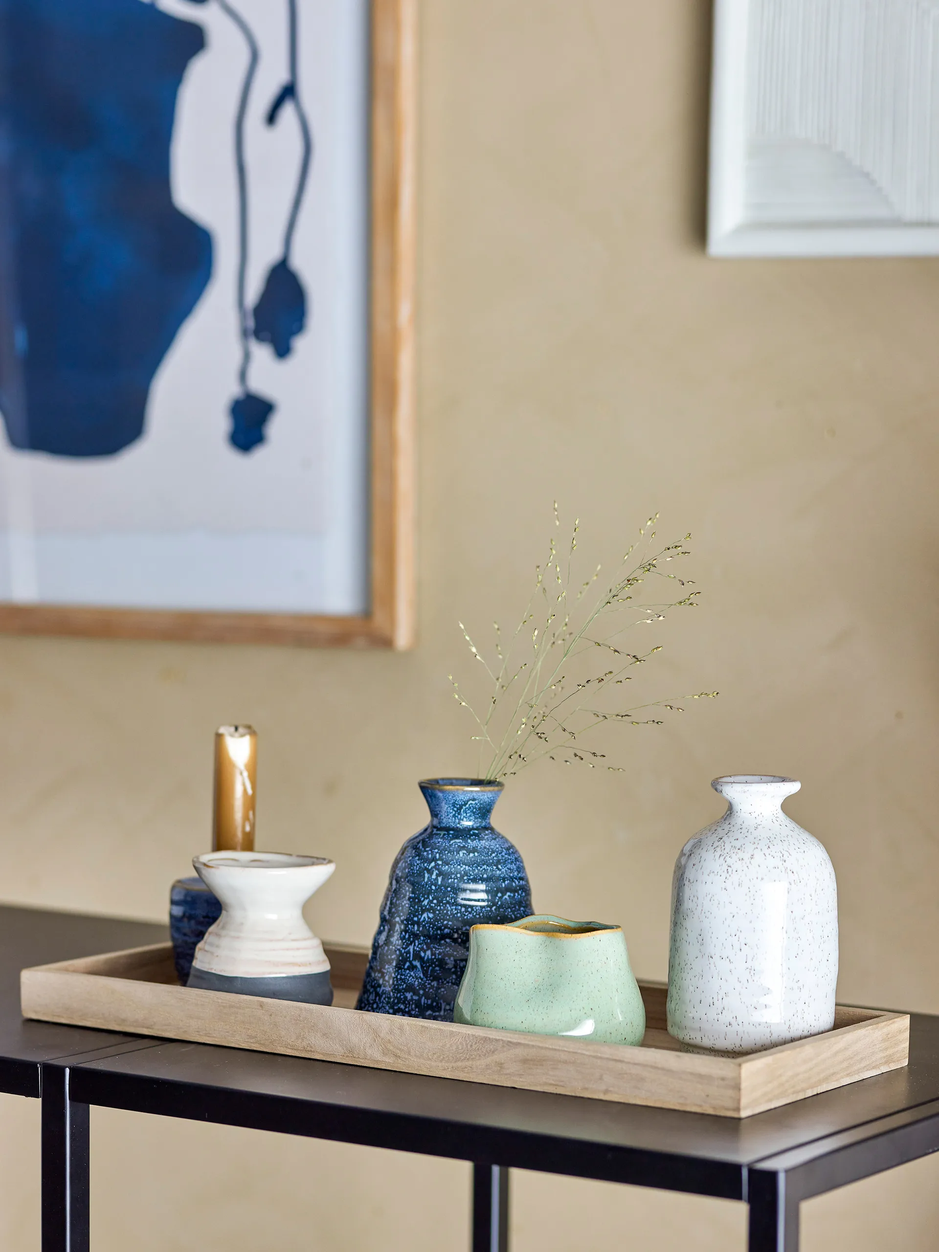 Bandeja con candelabro Longo 42 cm, Blue Bloomingville