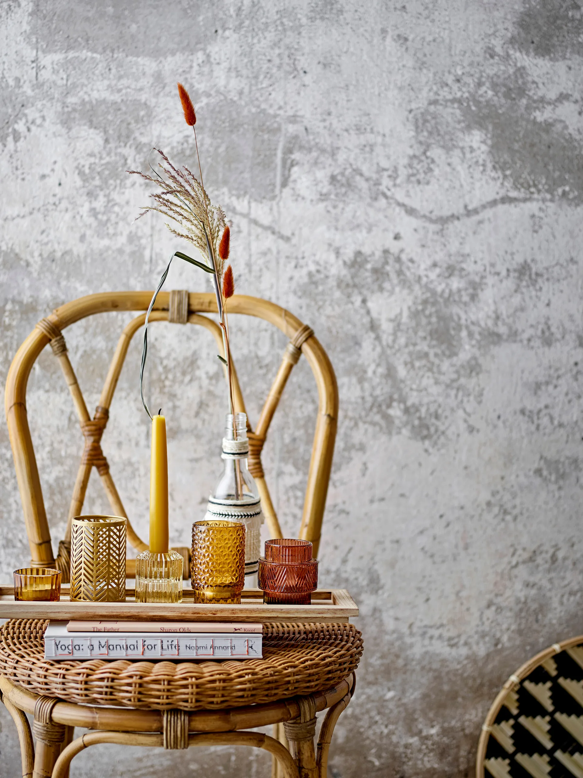 Bandeja con portavelas Sanga 6 piezas, Marrón Bloomingville