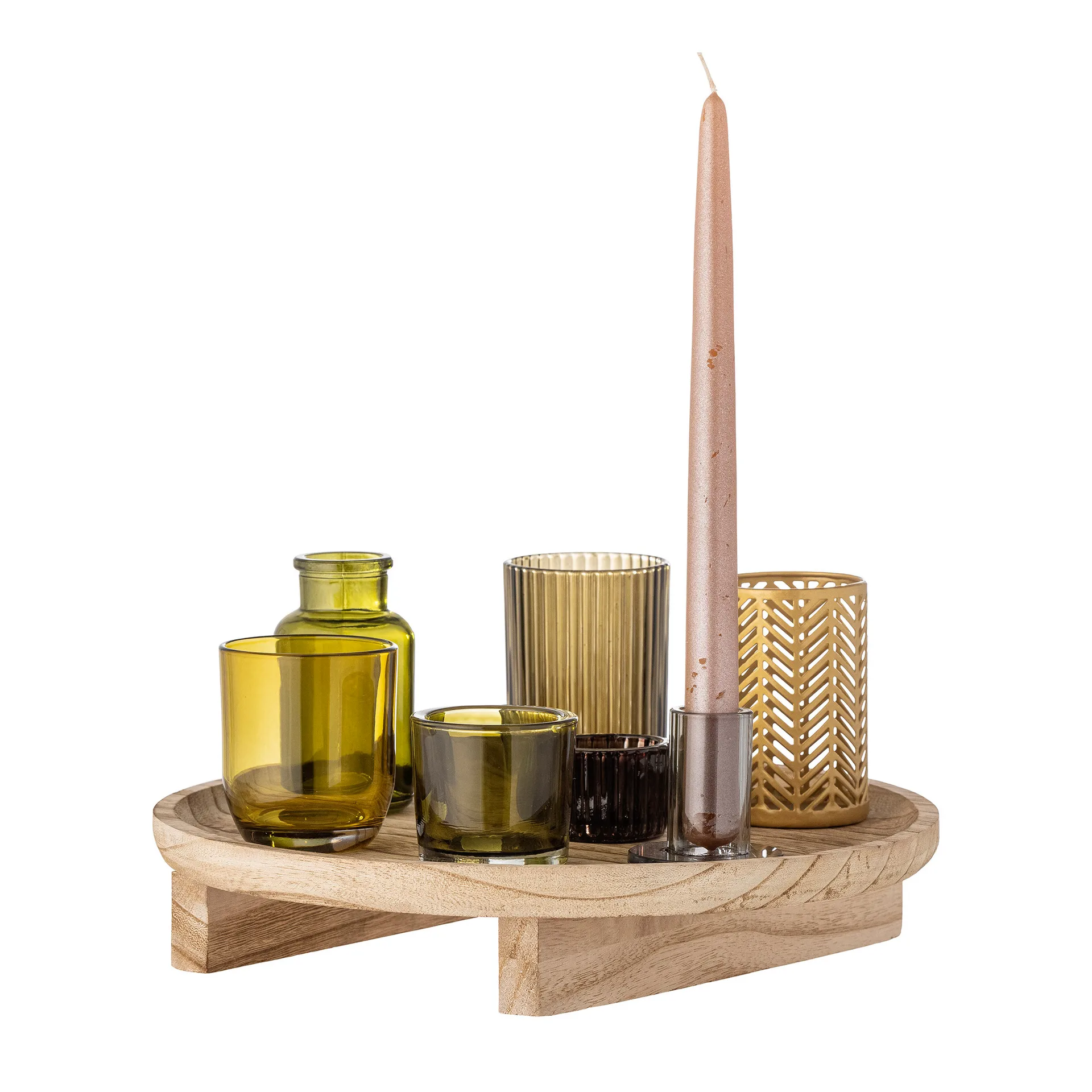 Bandeja con portavelas Sanga 8 piezas, Natural-multi Bloomingville