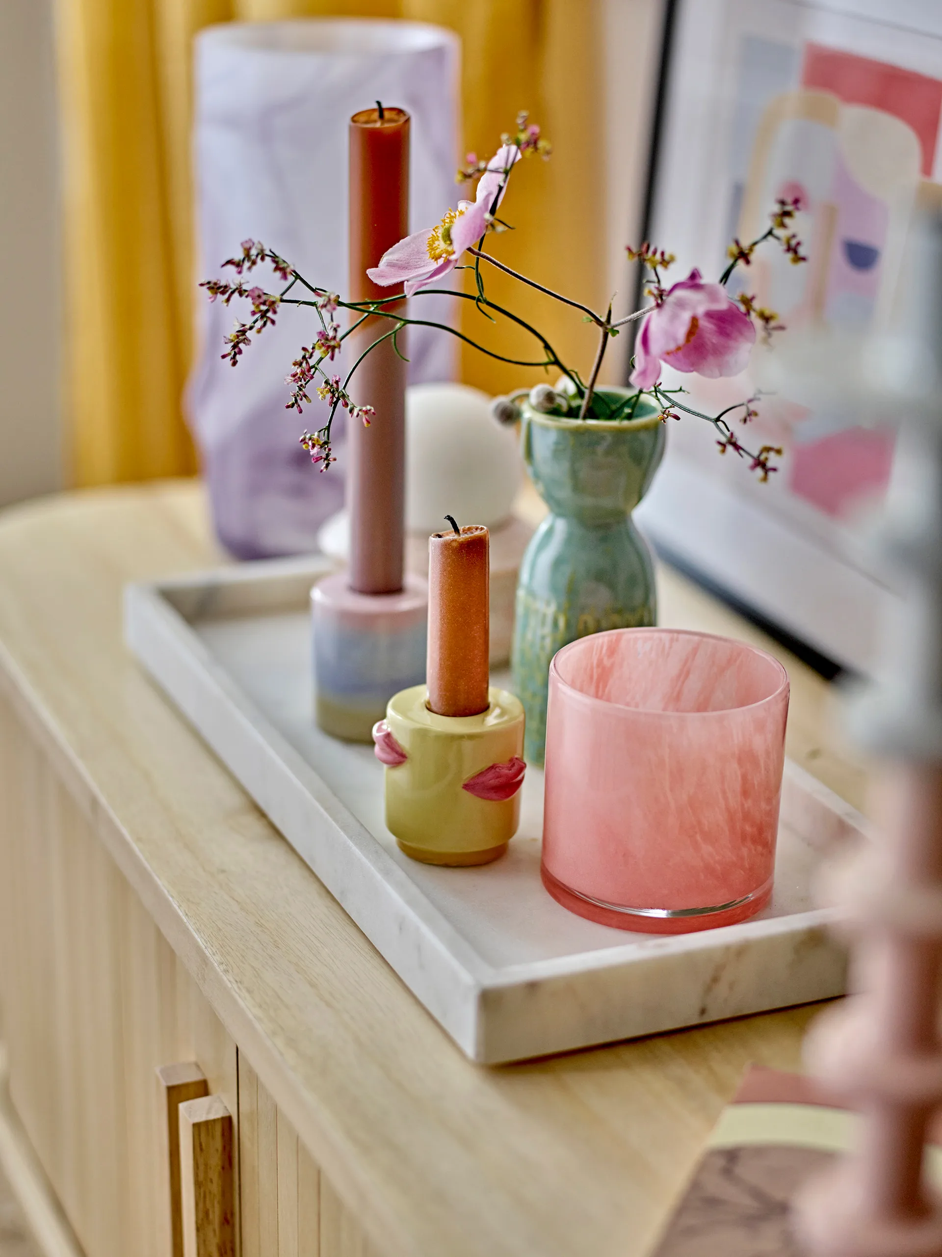 Bandeja decorativa Majsa 18x38 cm, White marble Bloomingville