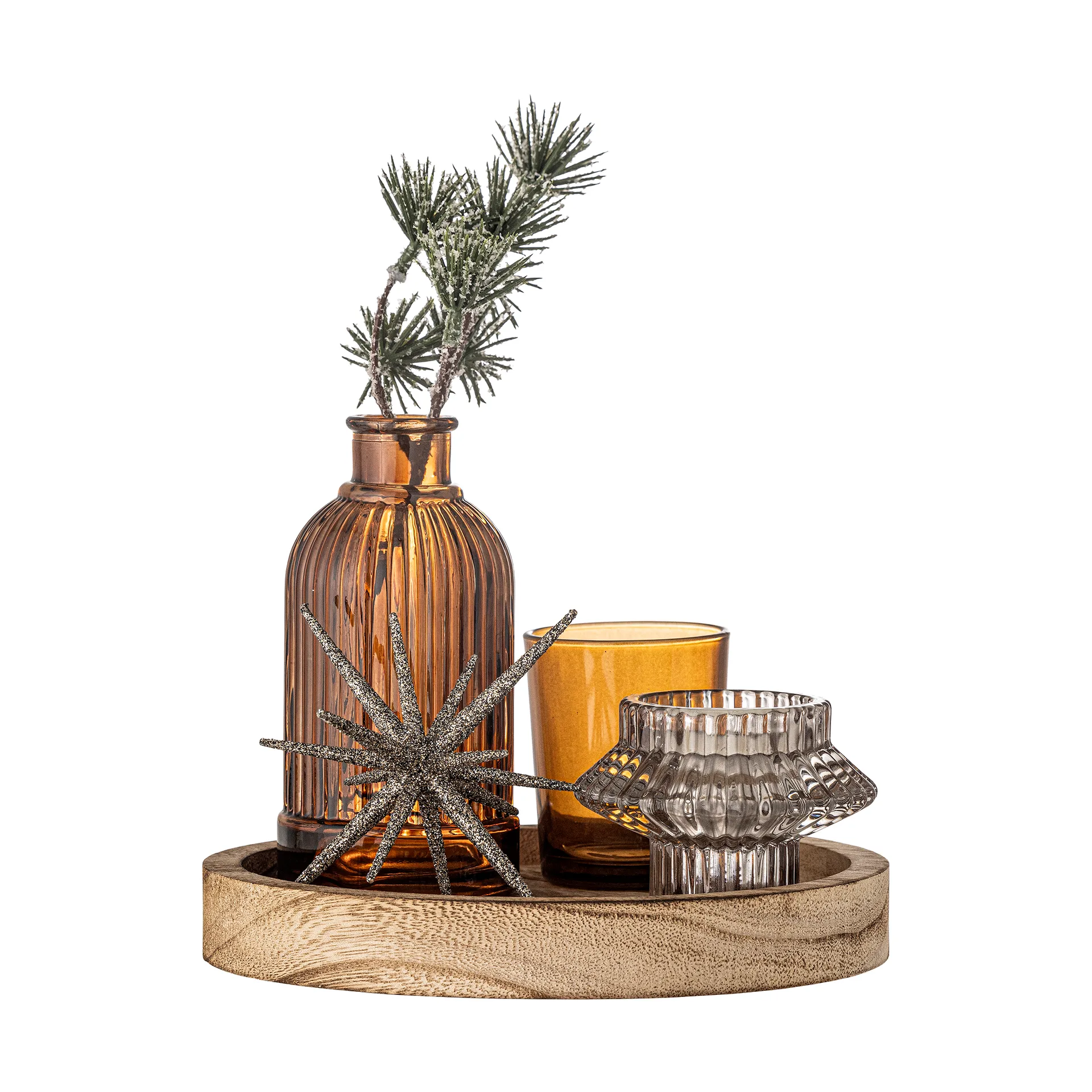 Bandeja redonda Sanga con objeto decorativo, 6 piezas, Oro Bloomingville