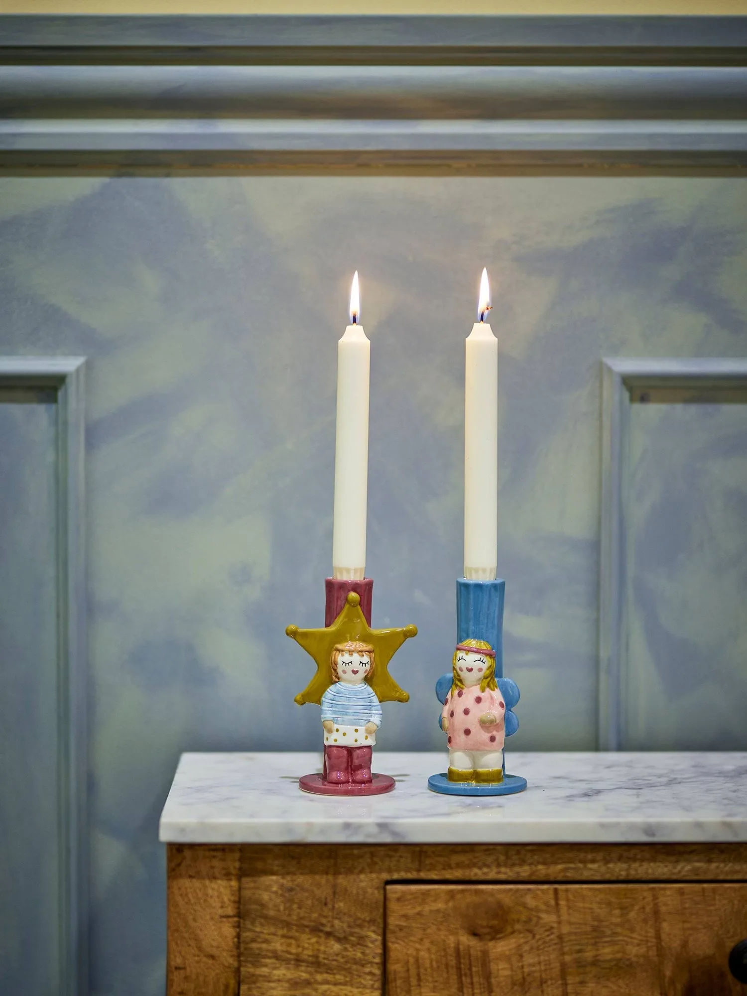 Candelabro Bisby, Azul-rosa, 2 piezas, 15 cm Bloomingville