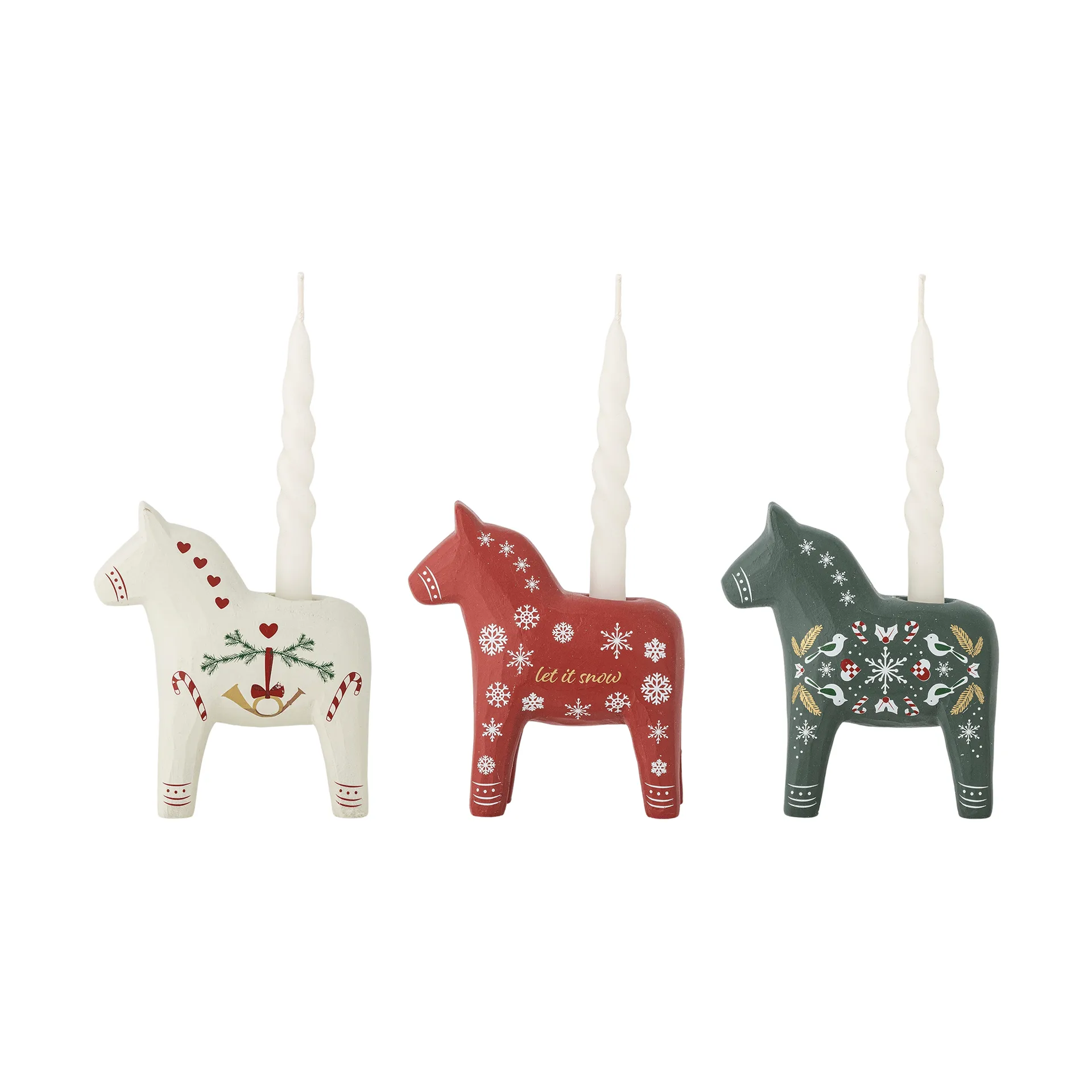 Candelabro Siffer, Blanco-rojo-verde, 3 piezas, 10 cm Bloomingville